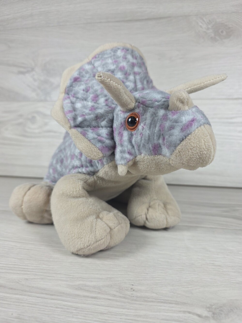 Wild Republic Triceratops Plush Dinosaur Light Gray and Purple 13" Dino SU47